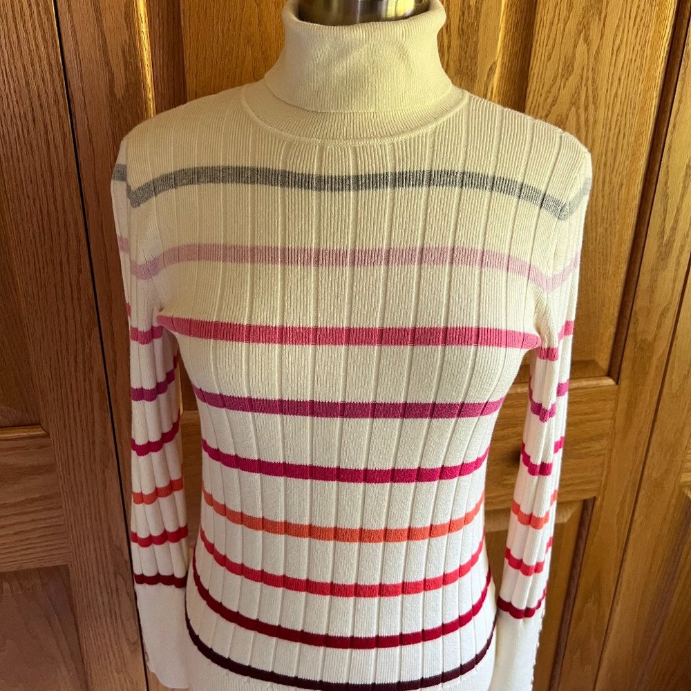 TALBOTS - Button Cuff Stripe Turtleneck - NEW with Tag